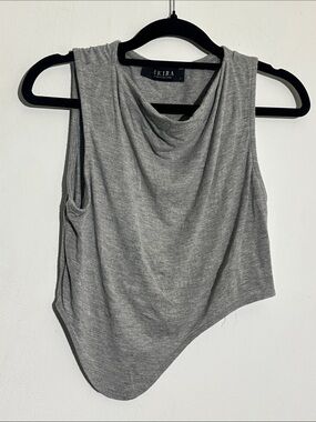 AKIRA Gray Draped Asymmetric Tank Top